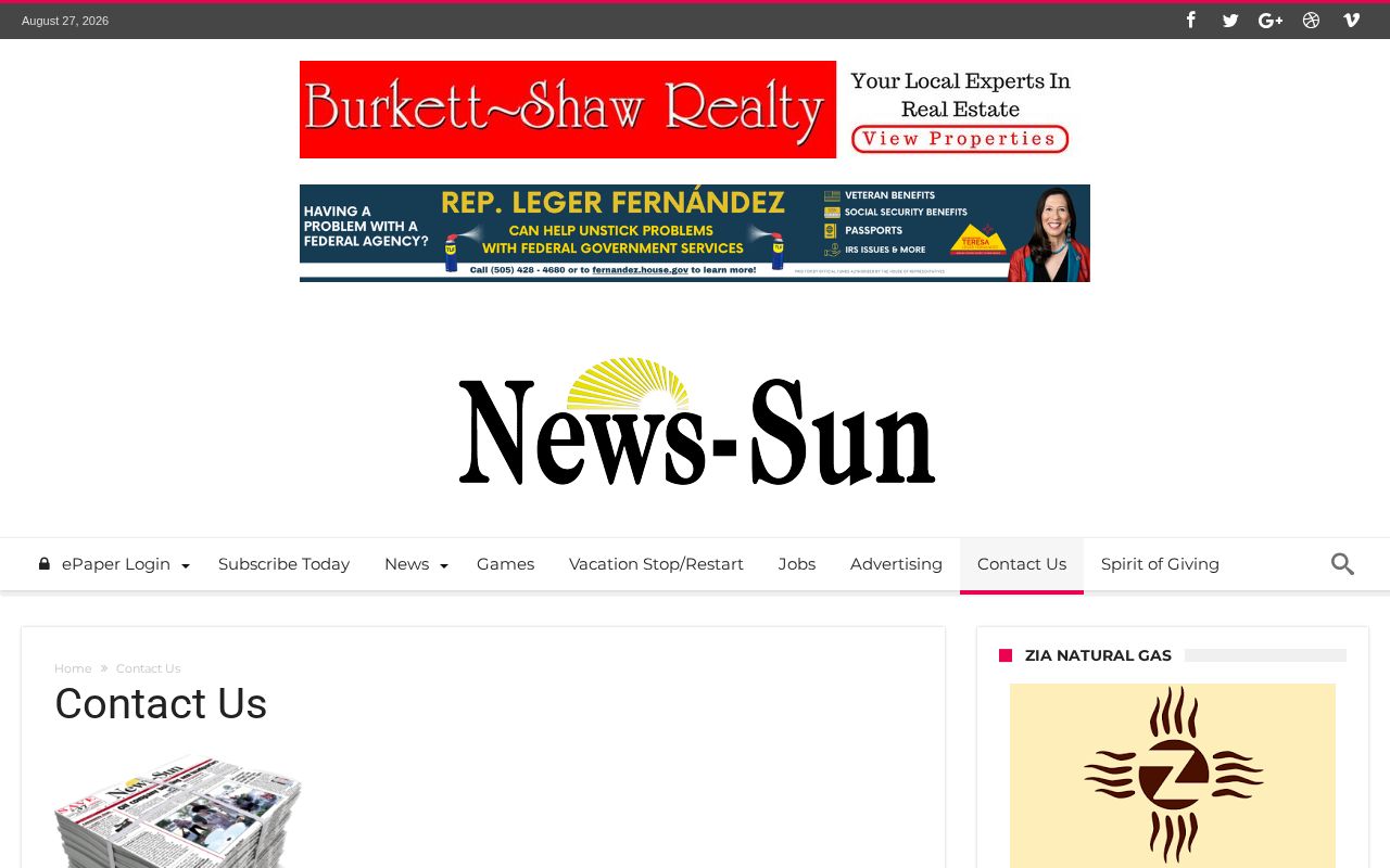 Hobbs News-Sun contact page for newsroom and reporter contact information