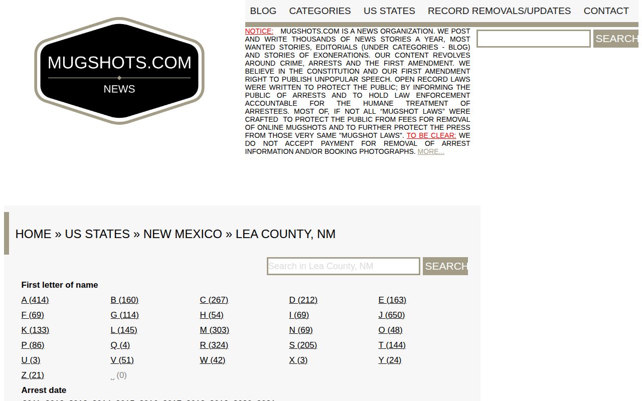 Mugshots.com unofficial Lea County publisher page