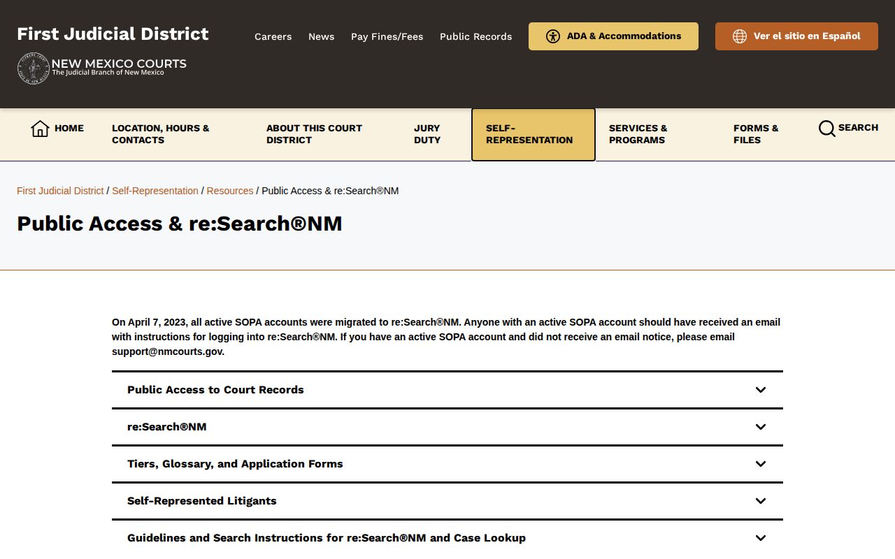 New Mexico Courts public access guidance for locating court case information