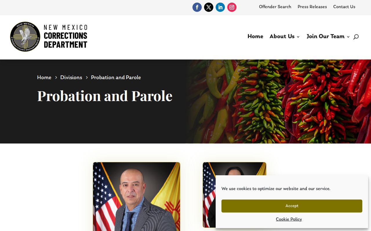 New Mexico Corrections Department Probation and Parole page with statewide supervision information
