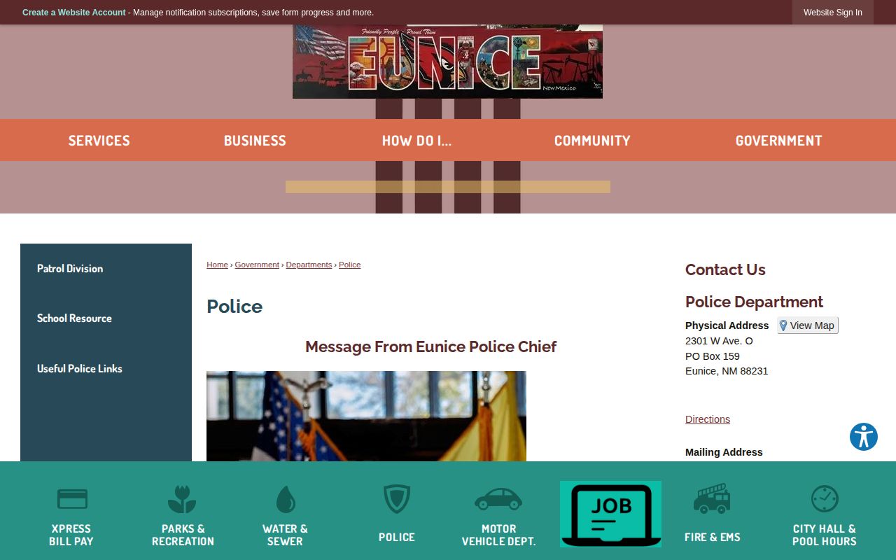 Eunice Police Department official information page