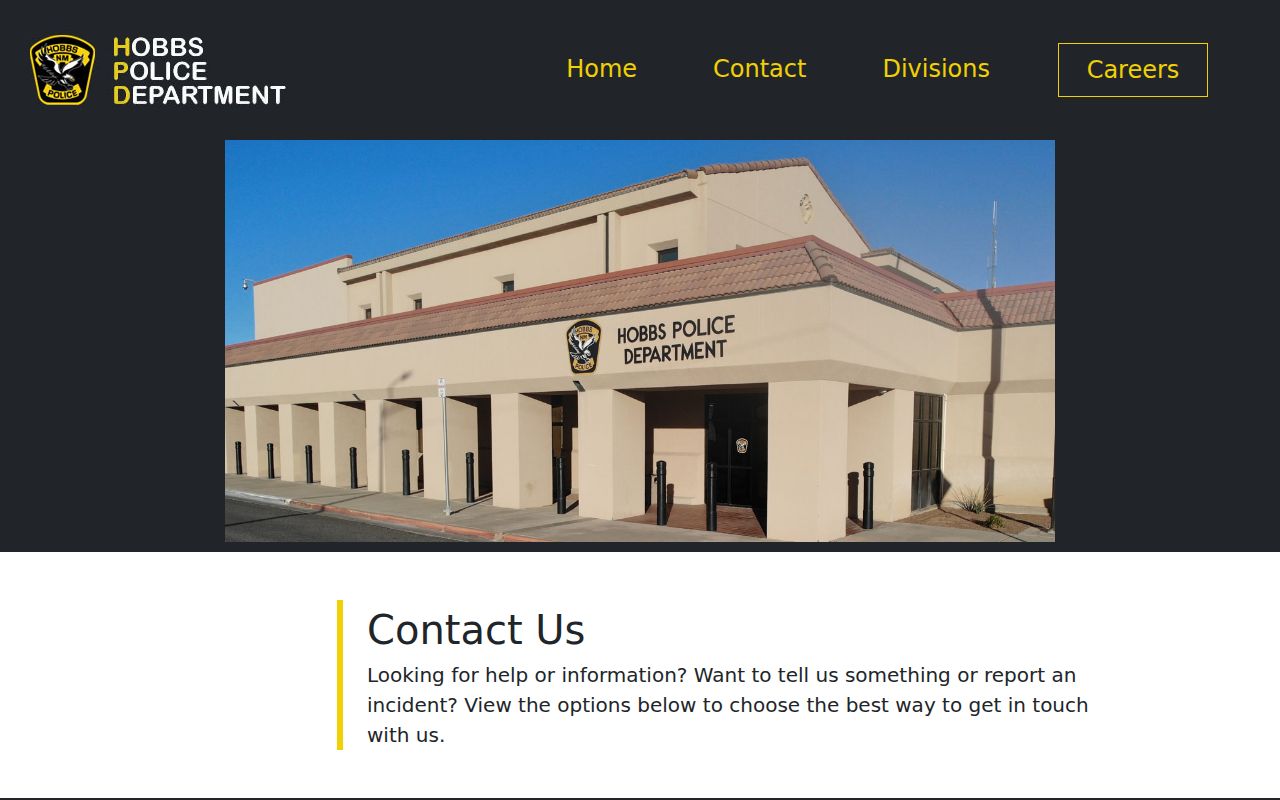Hobbs Police Department official contact page